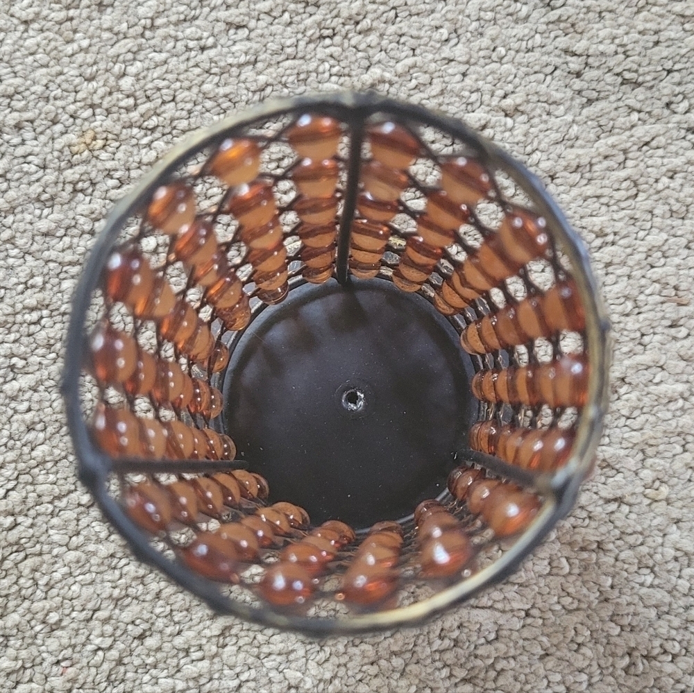Brown Beaded Metal Pillar Candle Holder - Picture 7 of 7